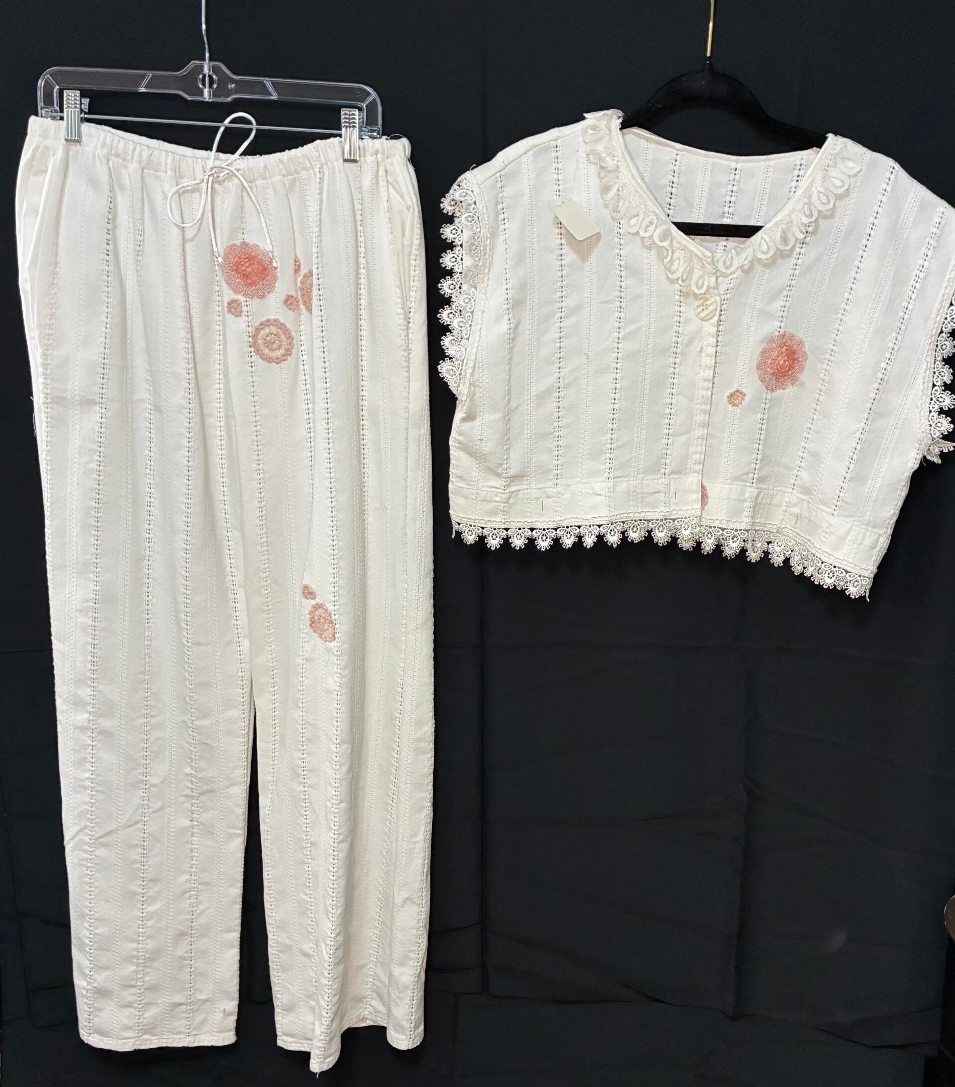 Handmade -Linen up-cycle White Set with Lace Accents - S102