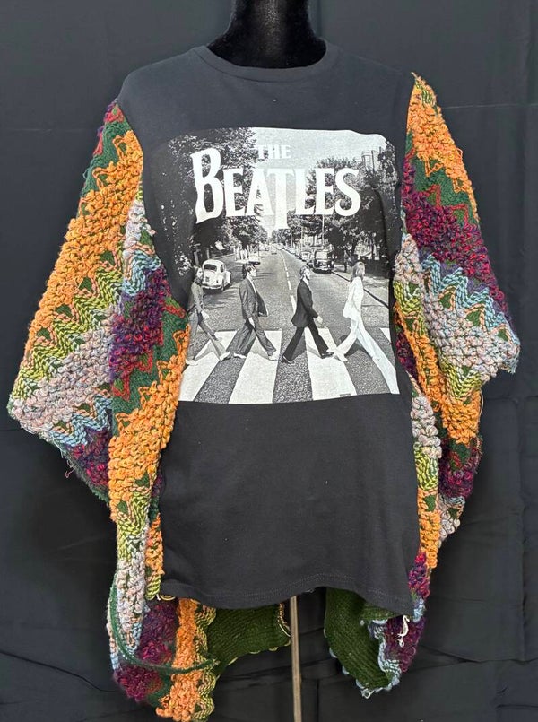 Upcycle - Kantha Style - Crocheted - Beetles Shirt