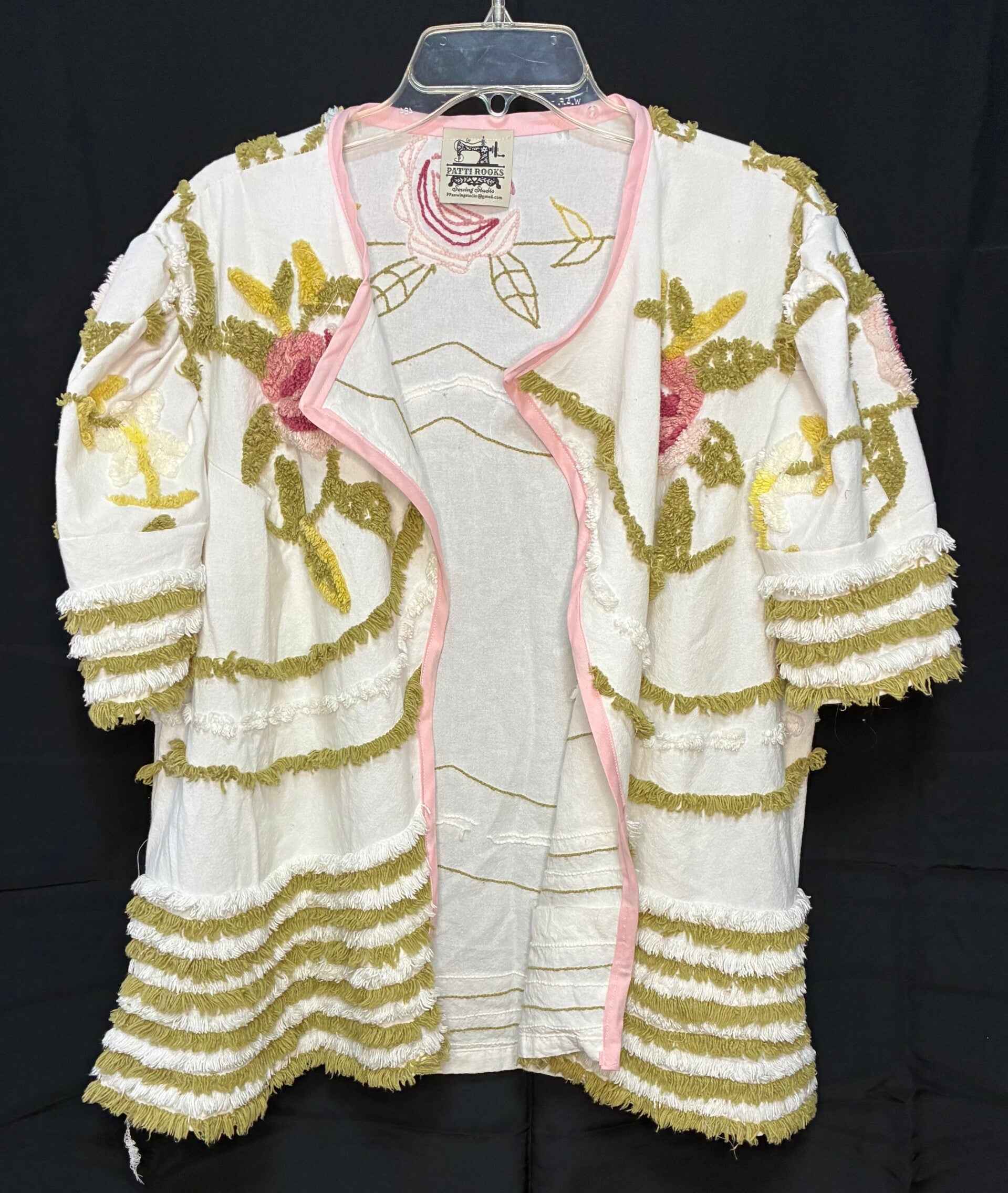 Handmade up-cycle chenille Floral open Cardigan - C102