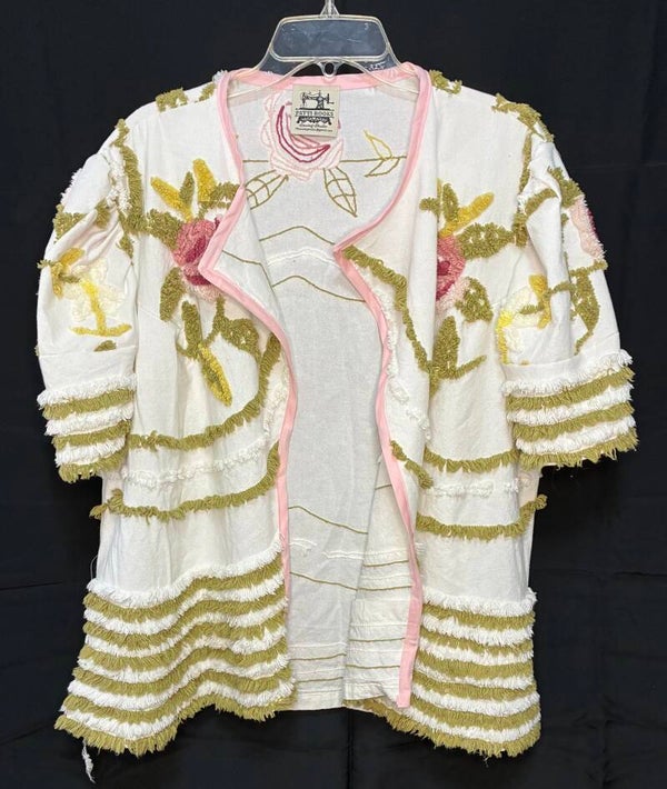 Handmade up-cycle chenille Floral open Cardigan - C102