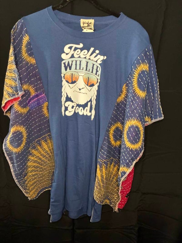 Feelin' Willie Good - Blue - Up Cycle - Kantha Tee - K156