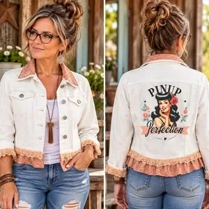 Upcycled White Denim Pinup Jacket #J3