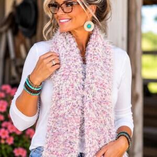 Handmade Pink & White Fuzzy Scarf #SC03