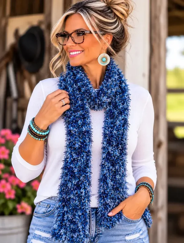 Handmade Blue Fuzzy Scarf # SC02