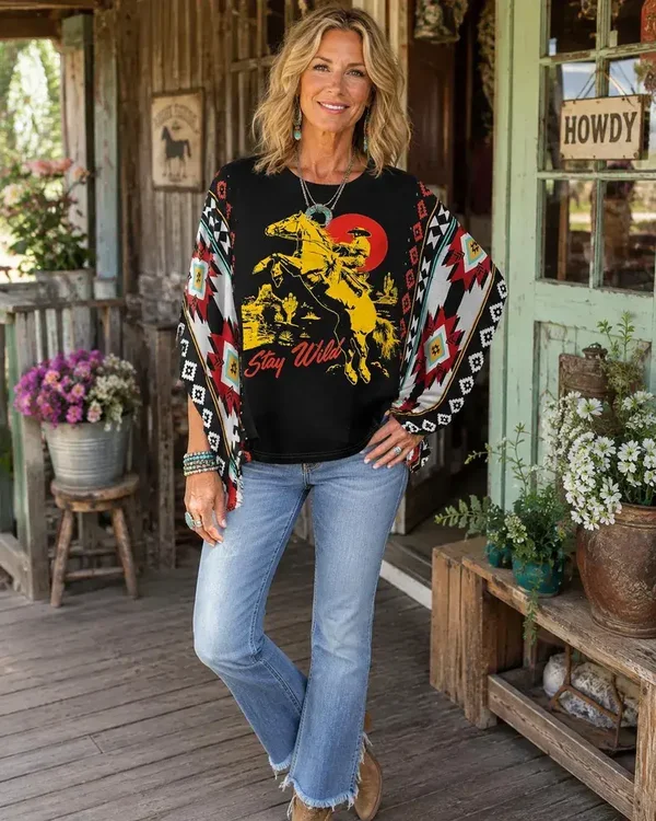 Upcycled Stay Wild Western Shirt #K219