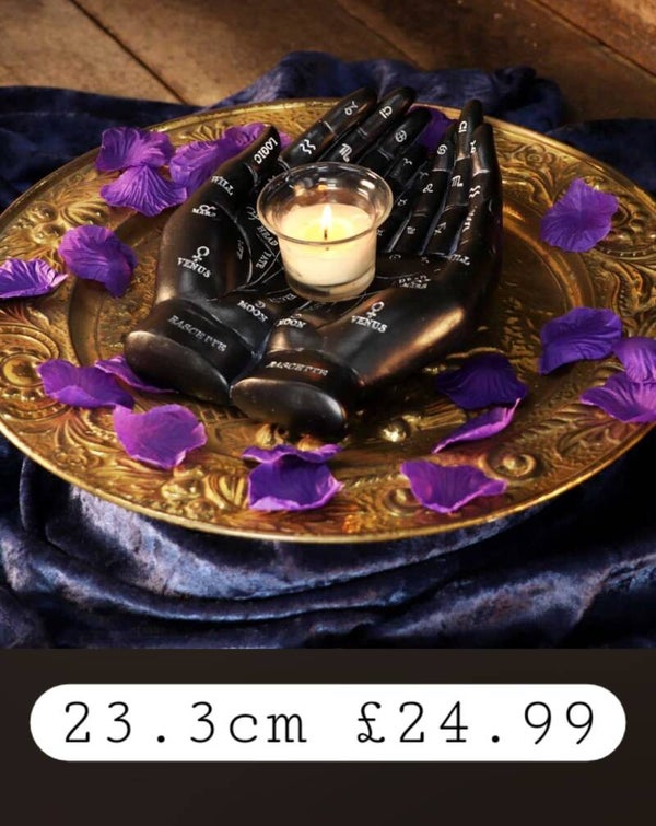 Palmists Guide Black Chiromancy Hands Candle Holder