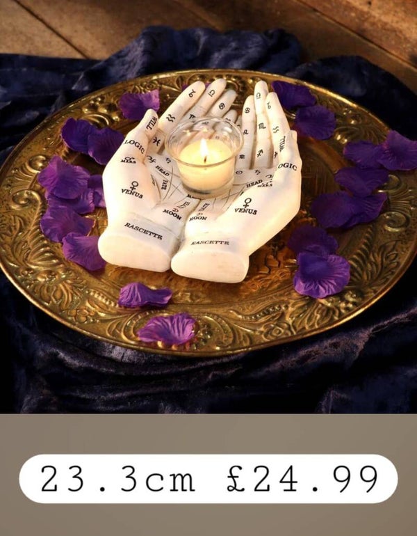 Palmists Guide White Chiromancy Hands Candle Holder