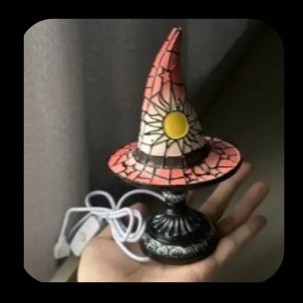 Witch hat lamp USB plug stained resin RED