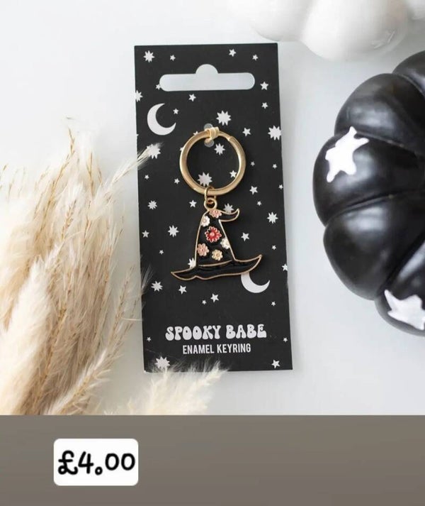 Spooky Babe Enamel Keyring (witches hat)