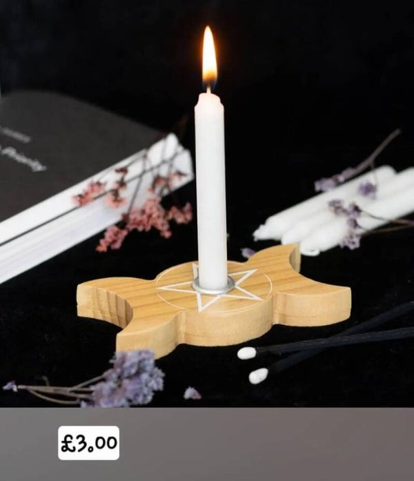 Natural Wooden Triple Moon Spell Candle Holder