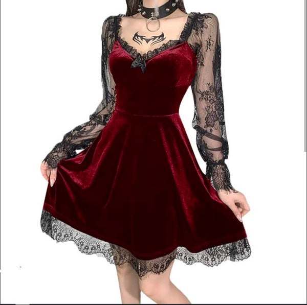 Vintage gothic lace velvet dress