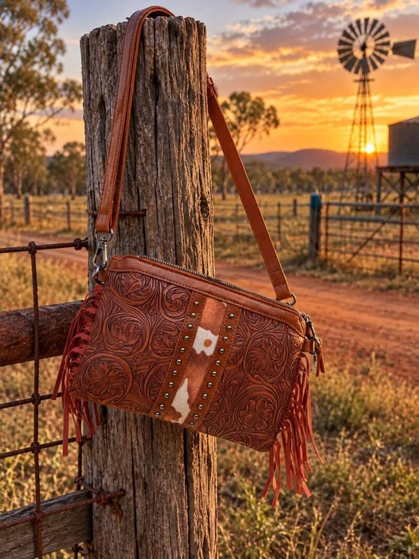 cowhide/leather crossbody bag