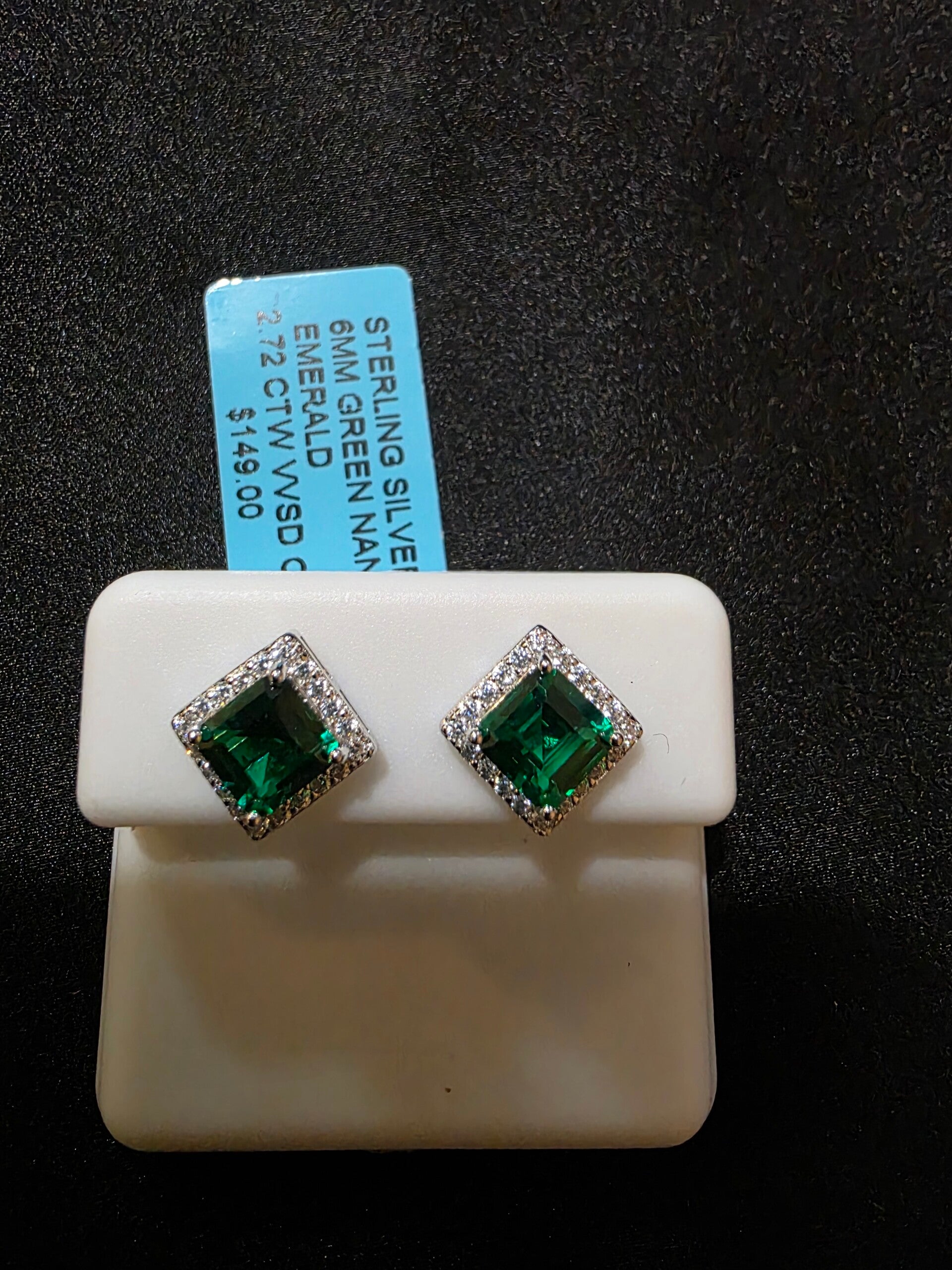 6mm Green Emerald Nano Cubic Zirconia Earrings - Square