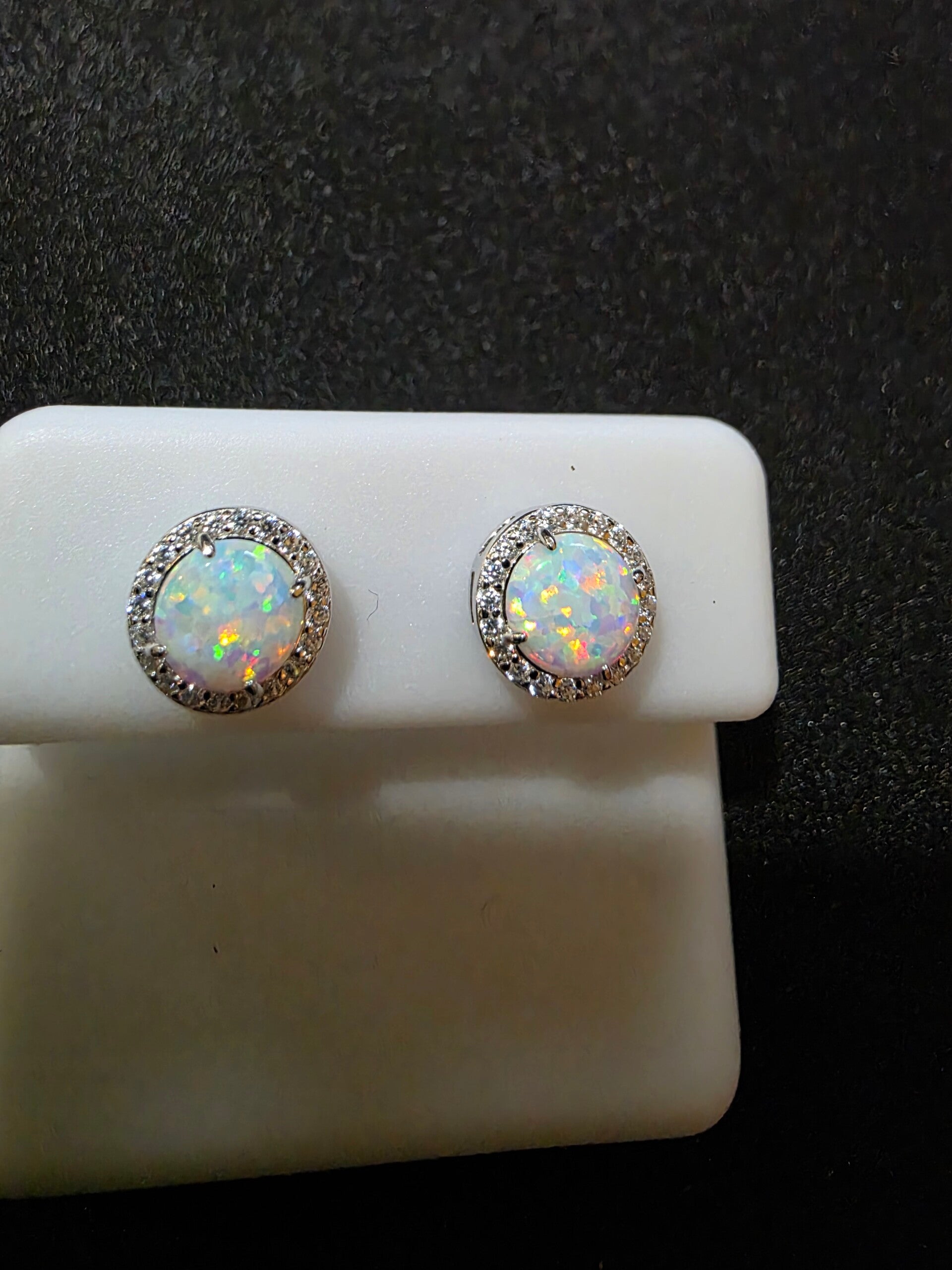6mm White Opal Earrings