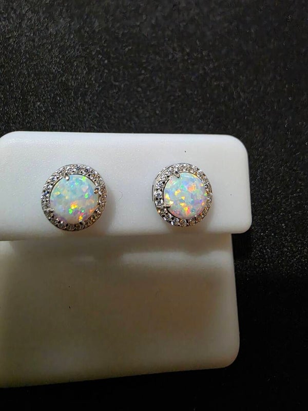 6mm White Opal Earrings