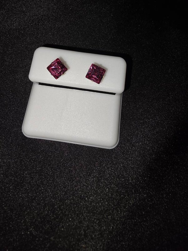 6mm Dark Pink Square Earrings