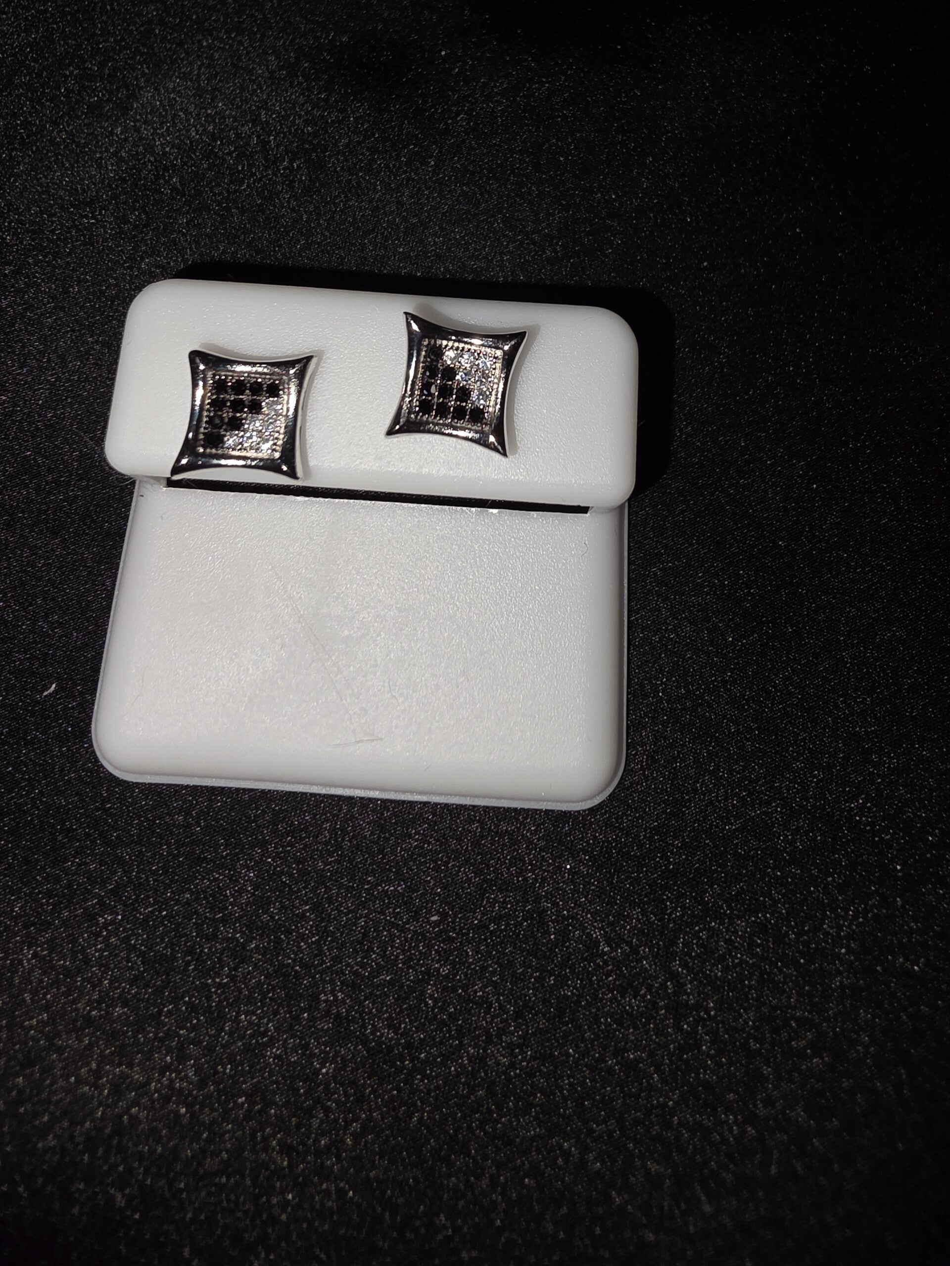 Square Black Onyx and Clear Earrings