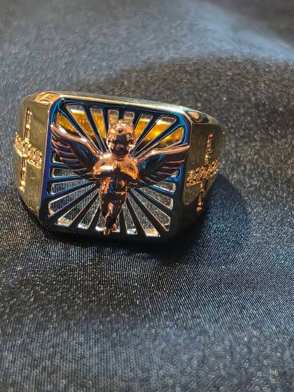 Size 11 Cherub and Cross Gold Ring