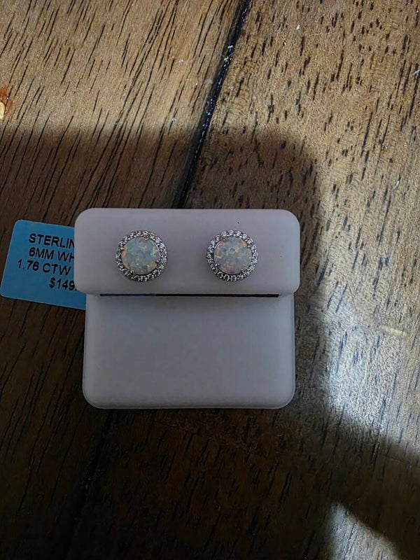 6mm White Opal Cubic Zirconia Earrings