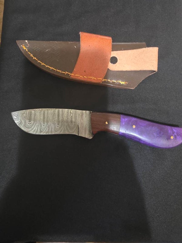 7 1/2" Damaskas Resin and Wood Handled Skinner Knife
