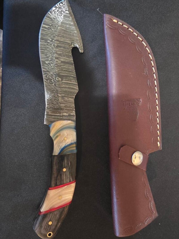 10" Damaskas with Guthook Resin and Wood Handled Knife