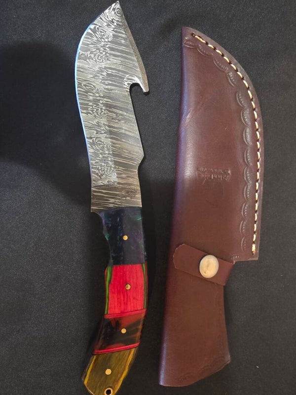 10" Damaskas with Guthook Resin and Wood Handled Knife