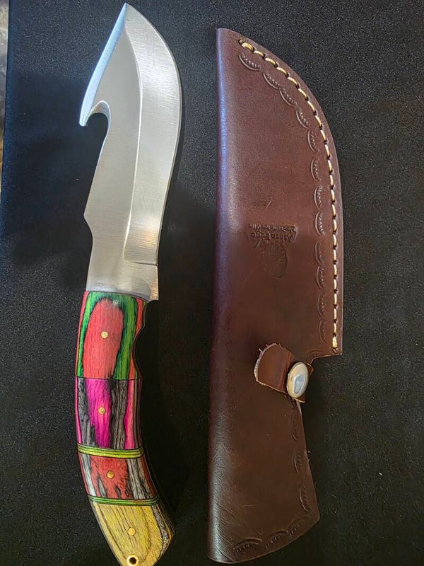10" Satin with Guthook Wood Handled Knife
