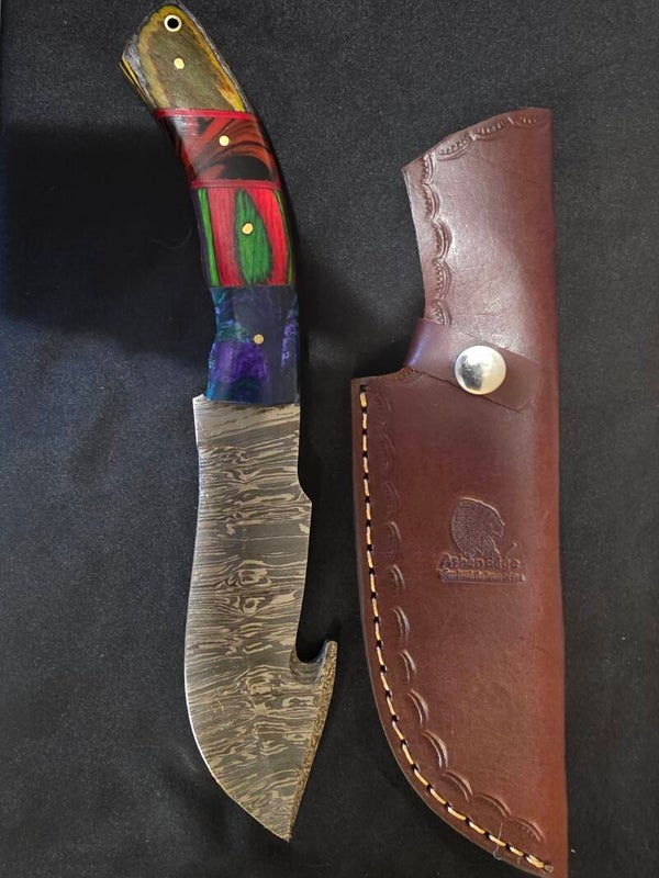 10" Damaskas with Guthook Resin and Wood Handled Knife