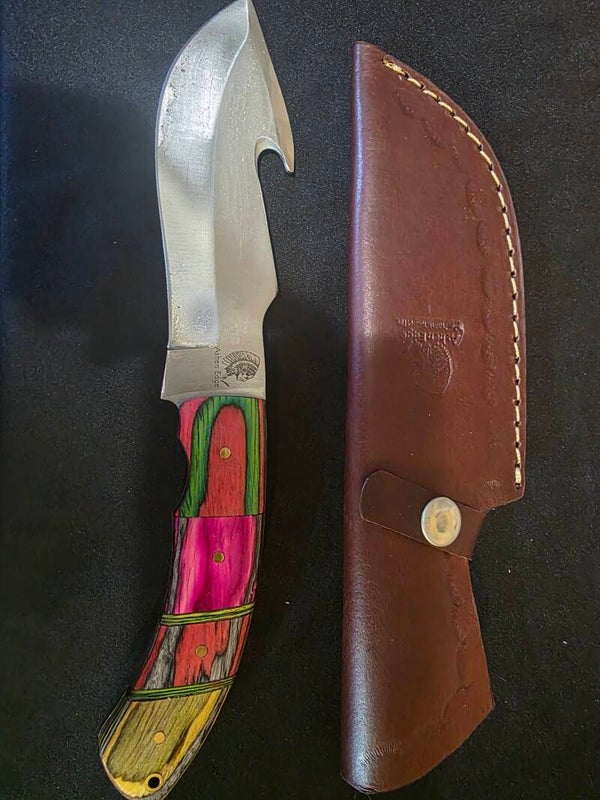 10" Satin with Guthook Wood Handled Knife
