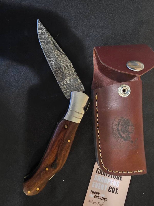 8 1/2" Damaskas Wood Handled Folding Knife