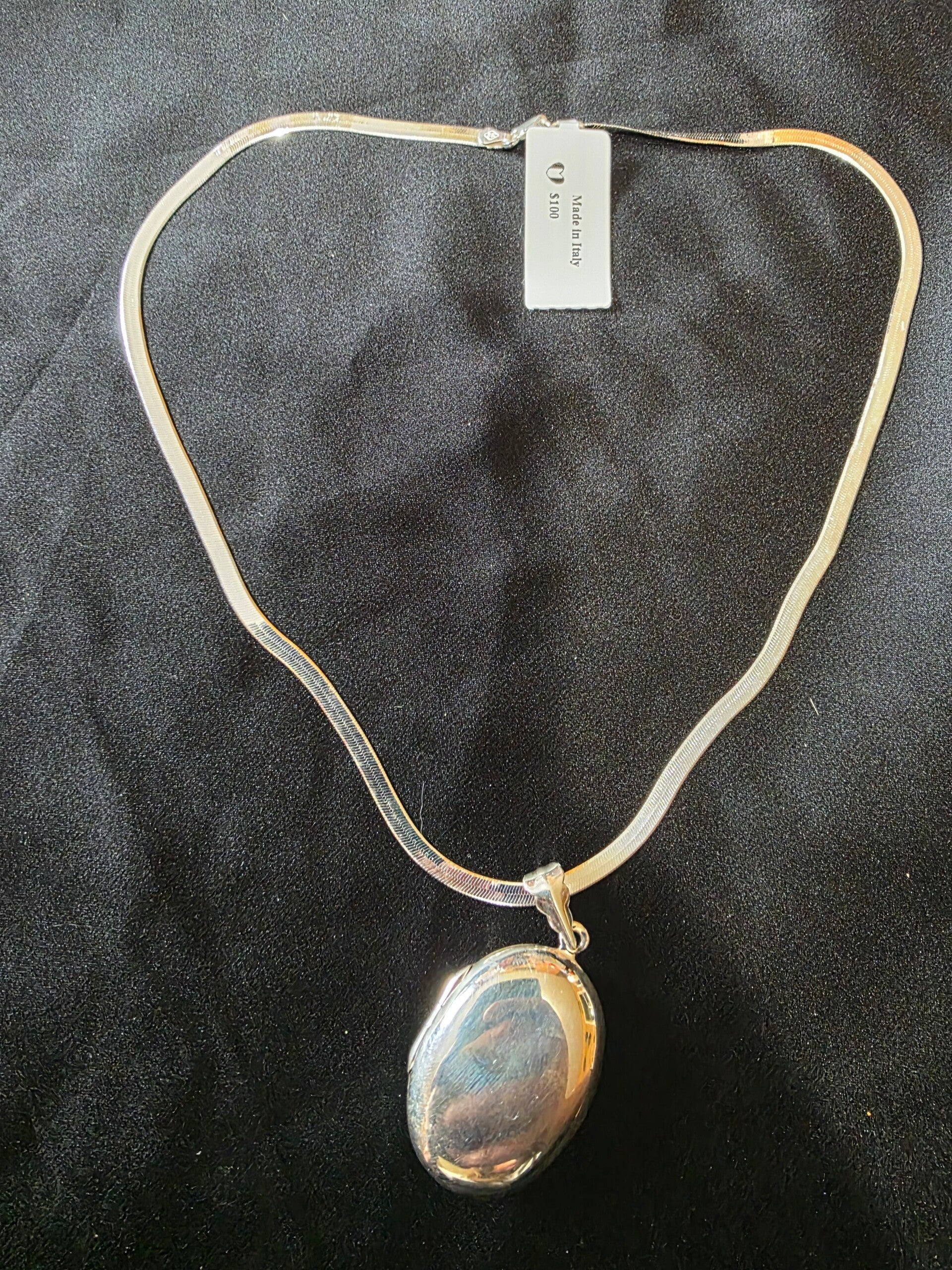 16" Sterling Silver Herringbone w/ Locket Necklace