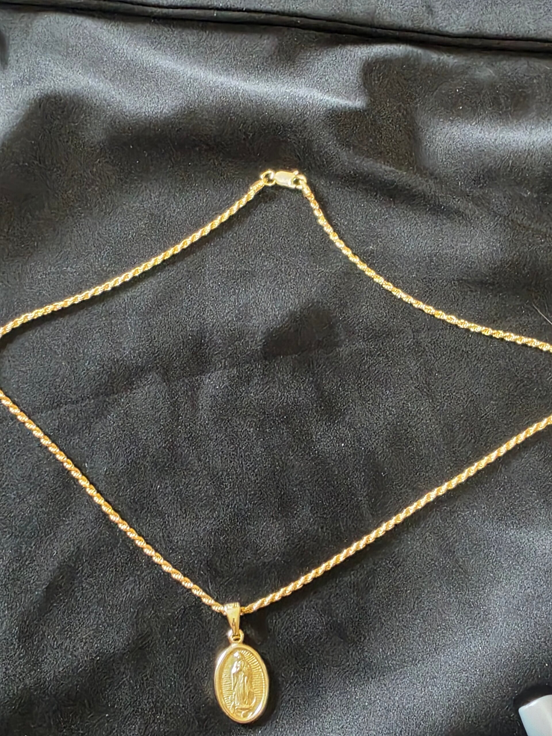 16" Gold Over Sterling Silver Rope w/ Virgin Mary Pendant Necklace