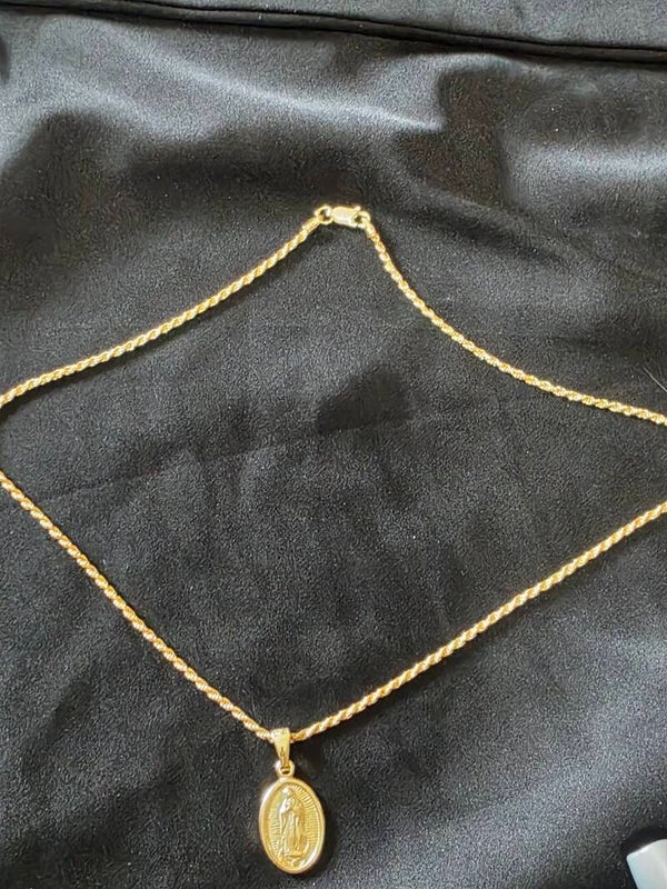 16" Gold Over Sterling Silver Rope w/ Virgin Mary Pendant Necklace