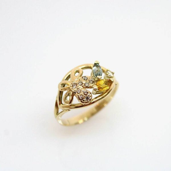 Bloesem Ring | Geelgoud met Diamant, Citrien en Toermalijn