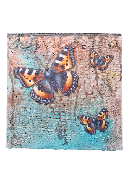 Mixed media canvas-vlinder 3.
