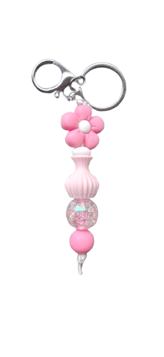 Sleutelhanger-Roze Bloem vaasje