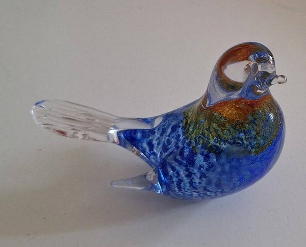 Vintage glazen vogeltje beeldje blauw nr.AG1