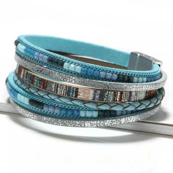 Bohemian lederen wrap armband - dames - blauw