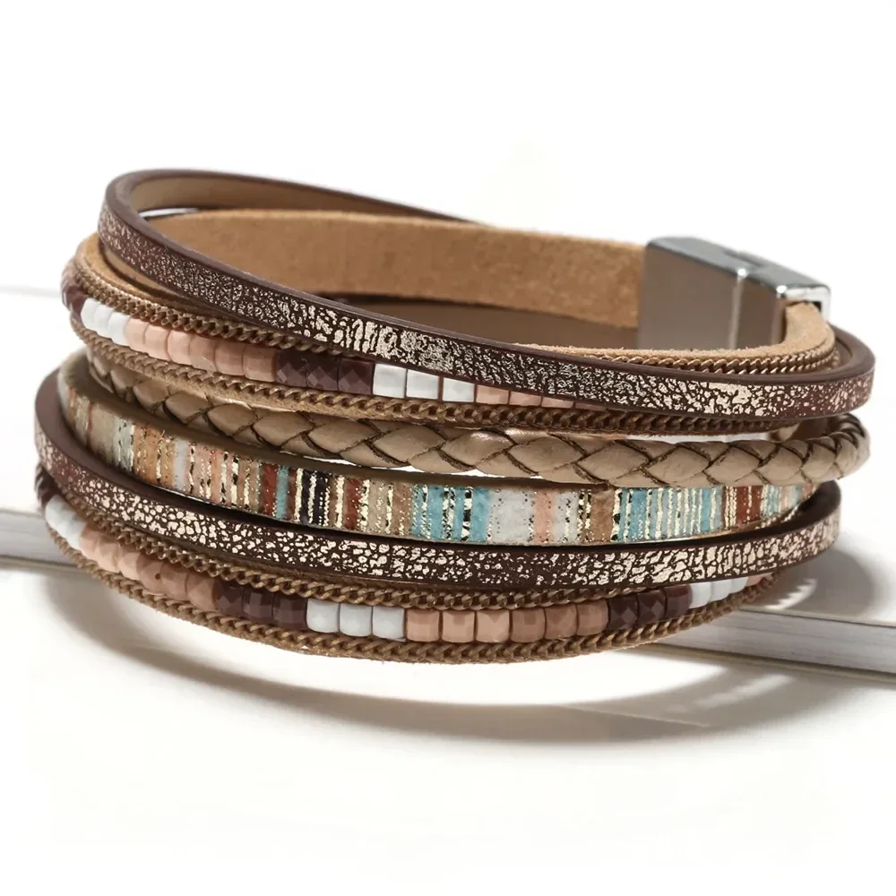 Bohemian lederen wrap armband - dames - bruin