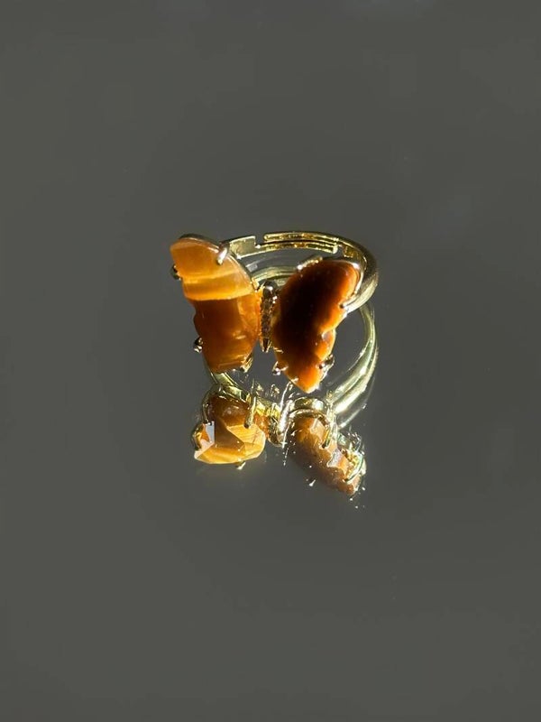 Tigerseye butterfly ring goud | strength