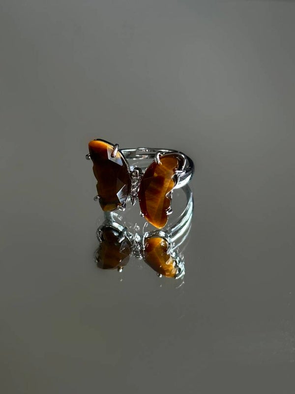 Tigerseye butterfly ring zilver | strength