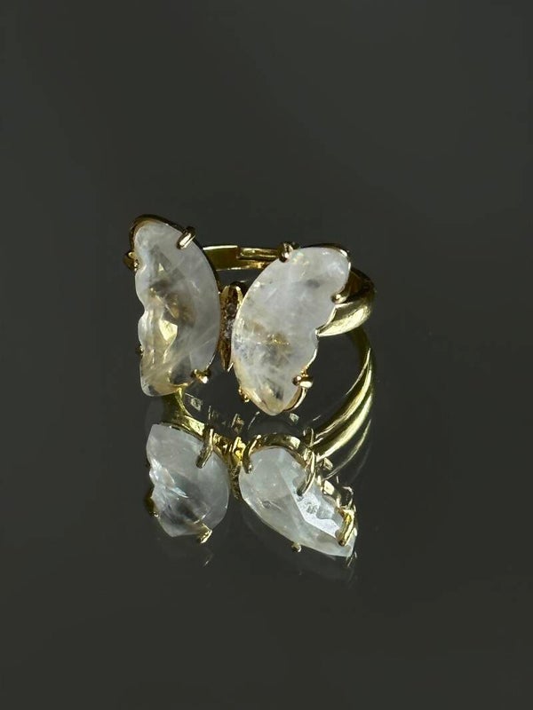 Clear quartz butterfly ring goud | healing