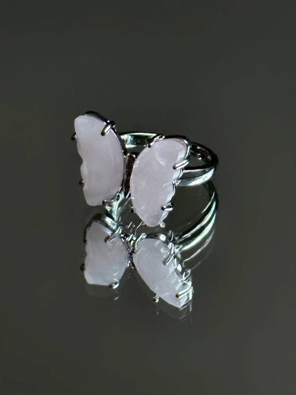 Rosequartz butterfly ring zilver | self love