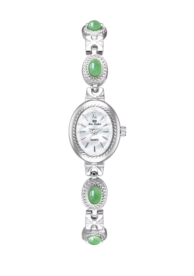 Vintage Green Jade watch - silver