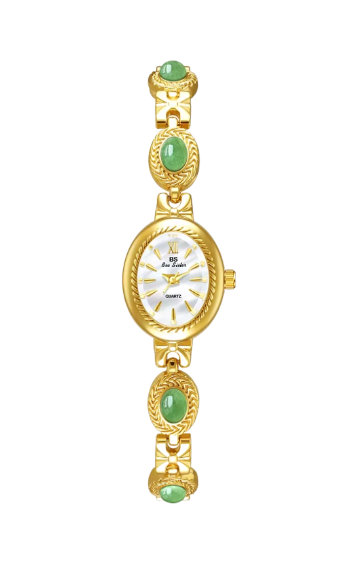 Vintage Green Jade watch - gold