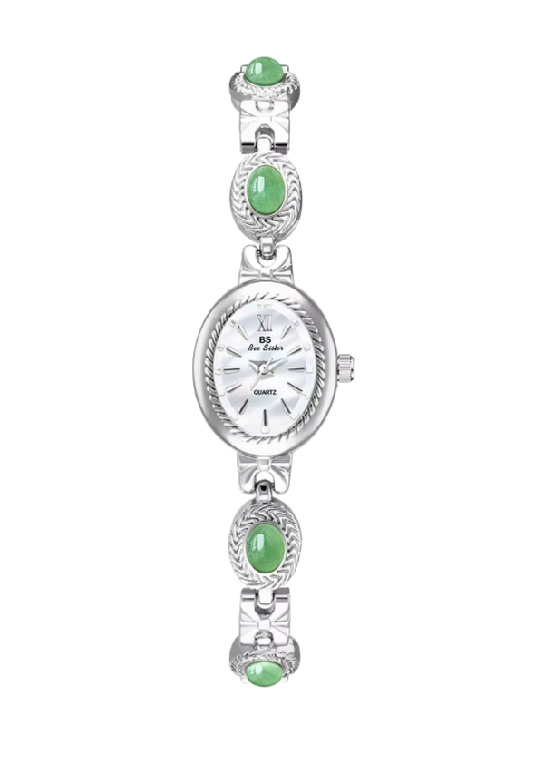 Vintage Green Jade watch - silver