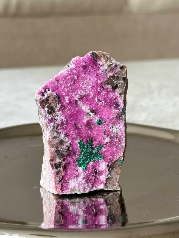 Cobalt calcite (with malachite)