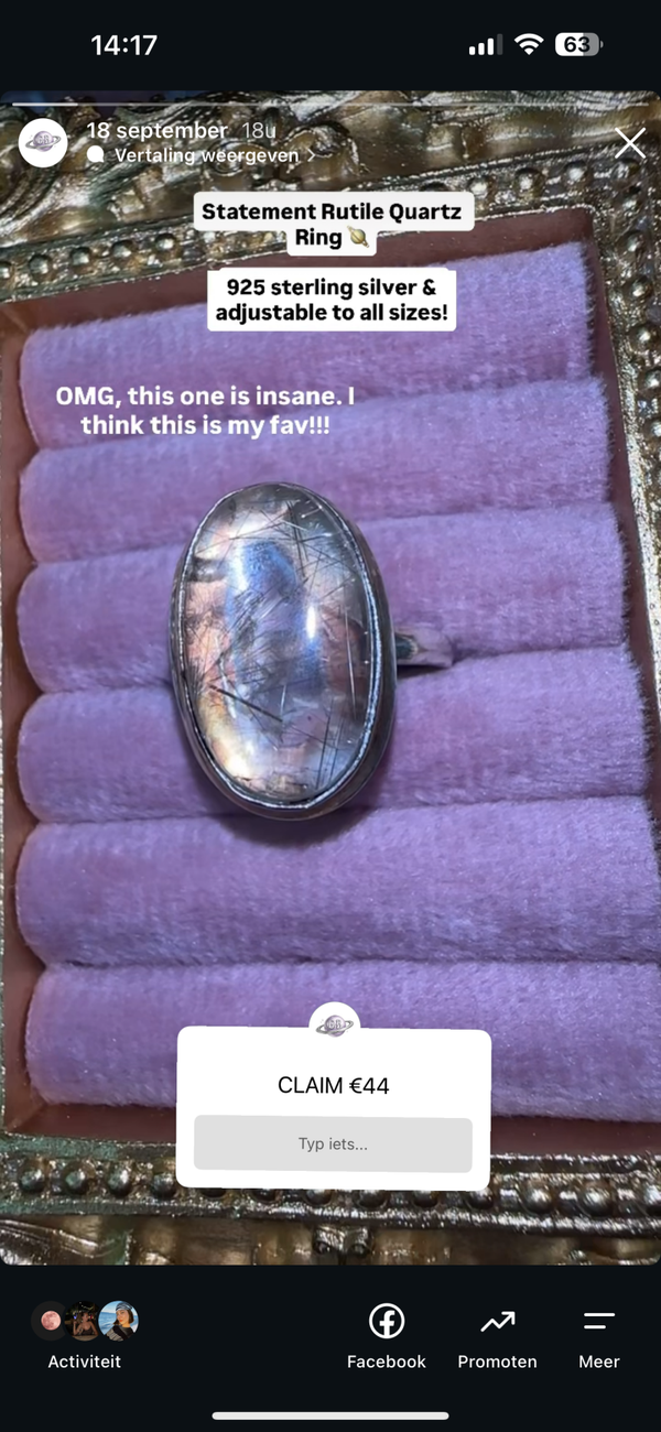 Rutile Quartz Ring story sale