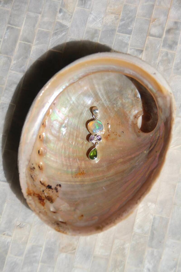 Ethiopian Opal, Peridot, Amethyst Pendant
