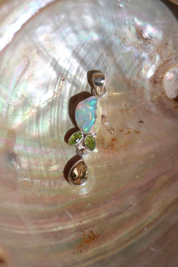 Ethiopian Opal, Peridot, Citrine Pendant